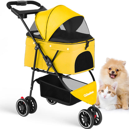 Pet Stroller For Small Medium Cats Dogs 3 Wheels Foldable with Breathable Mesh