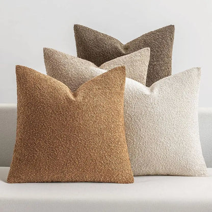 Pack of 4 Decorative Textured Boucle Throw Pillow Covers 22x22 Inch Neutral Brown Accent