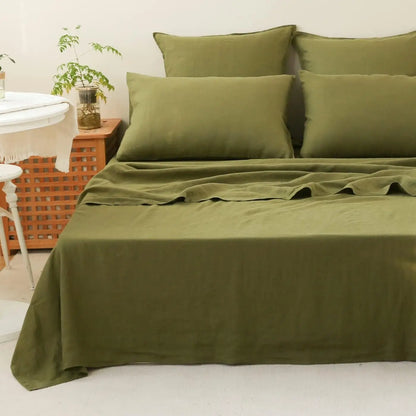 3/4 Pcs 100% Bed Linen Sheet Set Basic Style Washed Natural French Flax Soft Breathable