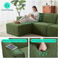 Green 4-Seat L-Shaped Sectional Sofa with Ottoman, Corduroy