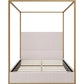 Queen Size Canopy Bed Frame with Upholstered Headboard, Metal