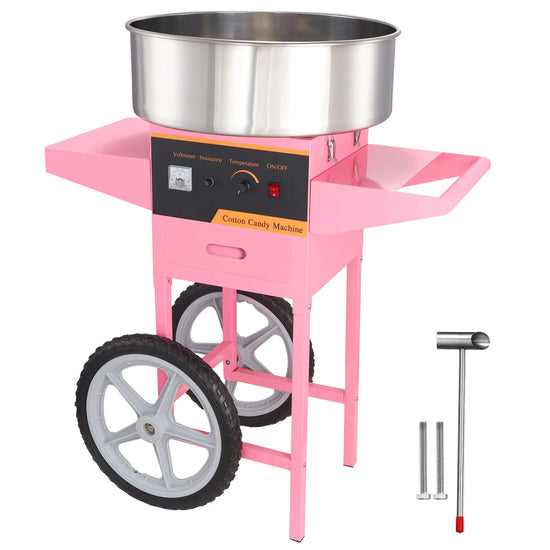 Electric Cotton Candy Machine with Cart 1000W Commercial Stainless Steel Bowl