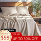 Queen Size Linen Sheet Set 100% Pure Flax, 4-Piece Solid Natural Bedding, Soft and Breathable