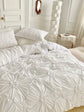 White Ruched Flower Design Duvet Cover Set