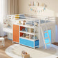 Kids Low Loft Bed with Desk, Storage Drawers, LED Lights & Play Space - Twin Size