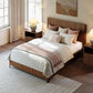 Mid Century Modern Walnut Queen Bed Frame with Fluted Headboard, Platform Bed