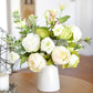 Artificial Peony Bouquets 2 Cream Beige Moss Green Silk Flower Bundles
