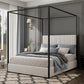 King Size Metal Canopy Bed Frame Tall Upholstered Headboard Corduroy