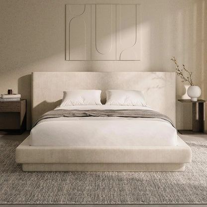 Full Upholstered Platform Bed Frame with Extra Wide Foam Cushioned Headboard