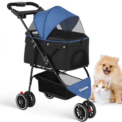 Pet Stroller For Small Medium Cats Dogs 3 Wheels Foldable with Breathable Mesh
