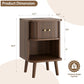 2-Piece Walnut Nightstand Set / Side Table with Charging Station, Mid-Century Modern