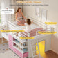Kids Low Loft Bed with Desk, Storage Drawers, LED Lights & Play Space - Twin Size