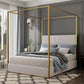 Queen Size Canopy Bed Frame with Upholstered Headboard, Metal