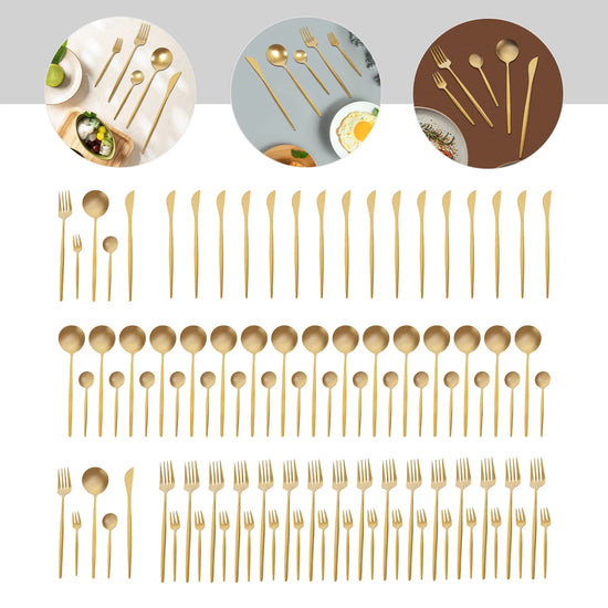 90 Pcs Gold Flatware Set Stainless Steel