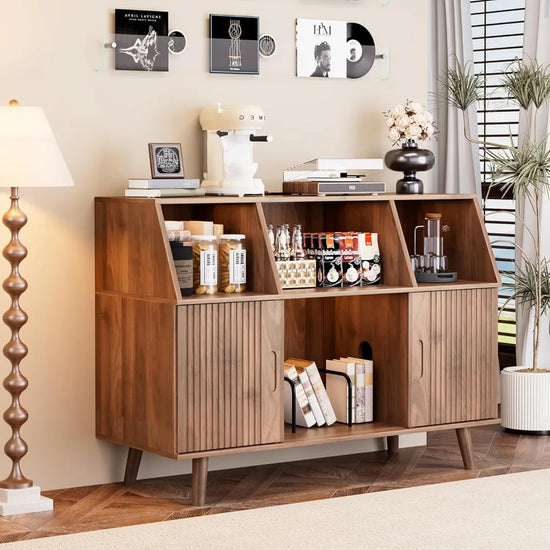 Large Record Player Table with Vinyl Storage and Display Shelf Holds up to 350 Albums,