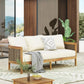 76.5" Outdoor Acacia Wood Wicker 3 Seater Sofa,