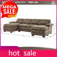 L-Shaped Chenille Sofa Set with Chaise and Ottoman, Brown