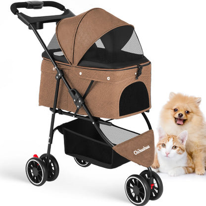 Pet Stroller For Small Medium Cats Dogs 3 Wheels Foldable with Breathable Mesh