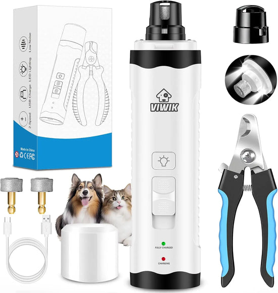 Electric Pet Nail Trimmer with Light, Quiet 2-Speed Grinder for Dogs & Cats,