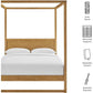 4-Post Wood Platform Canopy Bed in Oak – with with Headboard and Solid Rubberwood Frame