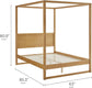 4-Post Wood Platform Canopy Bed in Oak – with with Headboard and Solid Rubberwood Frame