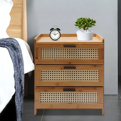 3- Drawer Bamboo Wood Bedside Table Nightstand
