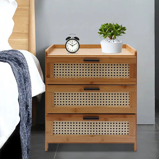 3- Drawer Bamboo Wood Bedside Table Nightstand
