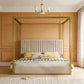 King Size Metal Canopy Bed Frame Tall Upholstered Headboard Corduroy