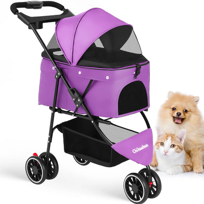 Pet Stroller For Small Medium Cats Dogs 3 Wheels Foldable with Breathable Mesh