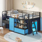 Kids Low Loft Bed with Desk, Storage Drawers, LED Lights & Play Space - Twin Size