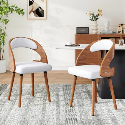 Modern Wood Dining Chairs Set of 4 Upholstered with Curved Back