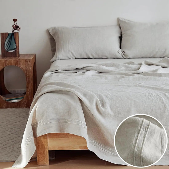 3/4 Pcs 100% Bed Linen Sheet Set Embroidery Washed Natural French Flax Soft Breathable Comforter Sheets Sets