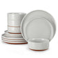12 Pcs Dinnerware Set Curved Edge Sesame Glaze Stoneware Plates Set