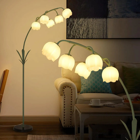 LED, Green Floral Standing Lamp, Acrylic Shade,