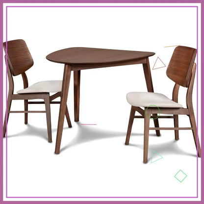 Mid-Century Modern Corner Dining Table Set with 2 Chairs, Walnut Finish, Rubberwood Frame