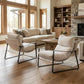 Linen-Accented Armchair with Upholstered Seat, Metal Base, Removable Cushion