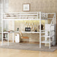 Metal Loft Bed w/ Desk Wardrobe Storage Stairs LED USB Port  Full Size