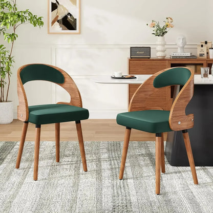 Modern Wood Dining Chairs Set of 4 Upholstered with Curved Back