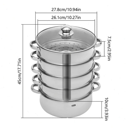 Stainless Steel Steamer, 5-Layer Steamer Pot with Lid ﻿