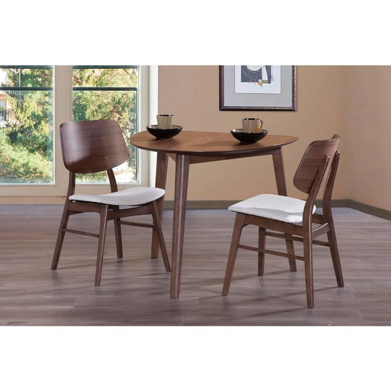 Mid-Century Modern Corner Dining Table Set with 2 Chairs, Walnut Finish, Rubberwood Frame