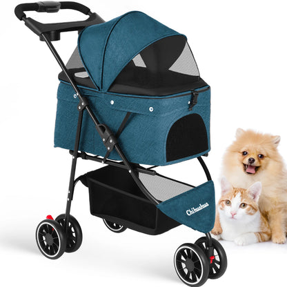 Pet Stroller For Small Medium Cats Dogs 3 Wheels Foldable with Breathable Mesh