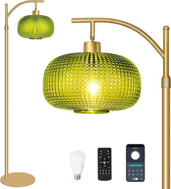 Modern Dimmable Floor Lamp, Mid Century Green Glass with Remote