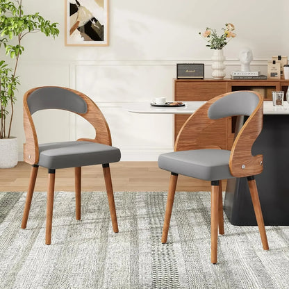 Modern Wood Dining Chairs Set of 4 Upholstered with Curved Back