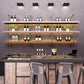 3-Tier Wall Mounted Wine Rack with LED Lights, Solid Wood and Iron for Home Bar Storage (120cm)