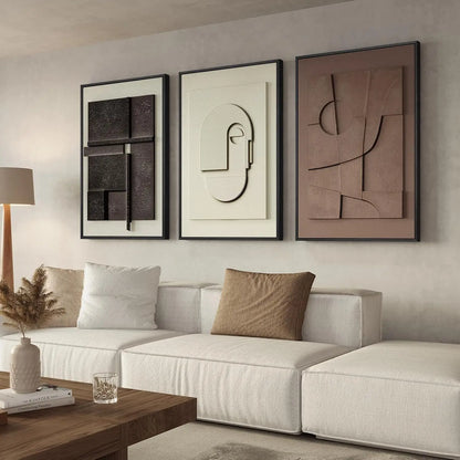 3D Textured Abstract Wall Art Set, 3-Piece Modern Geometric 24x36 Inches