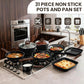 31-Piece Nonstick Cookware & Bakeware Set, Induction Compatible Pots Pans with Utensils