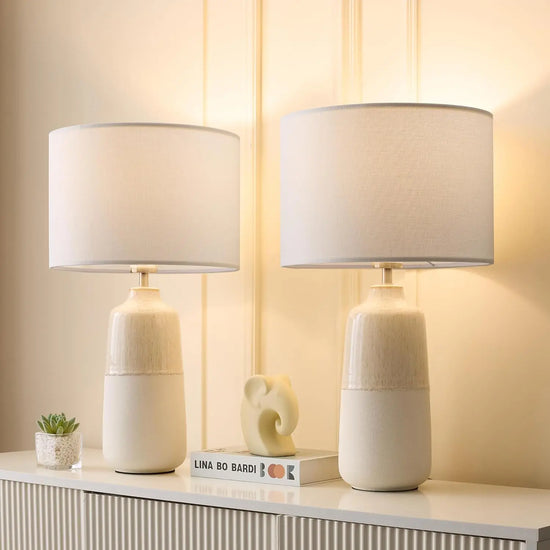 Set of 2 Tall White Ceramic Table Lamps  22 Inches