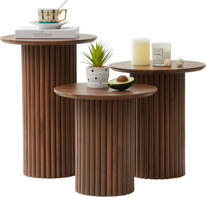 Round Nesting Coffee Table Set of 3,Mid Century Modern