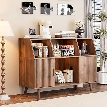 Large Record Player Table with Vinyl Storage and Display Shelf Holds up to 350 Albums,