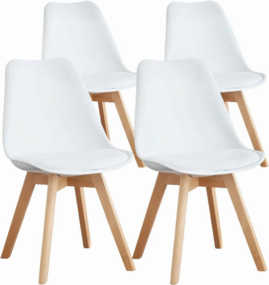 Set of 4 Modern Dining Chairs with Wood Legs and PU Leather Cushion